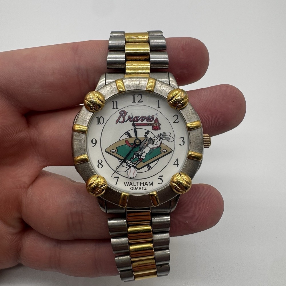 VTG Atlanta Braves Bugs Bunny Waltham Men's Watch 1994 Two Tone Case & Band
